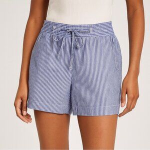 Talbots Blue White Linen Cotton Striped Drawstring Summer Shorts 4P